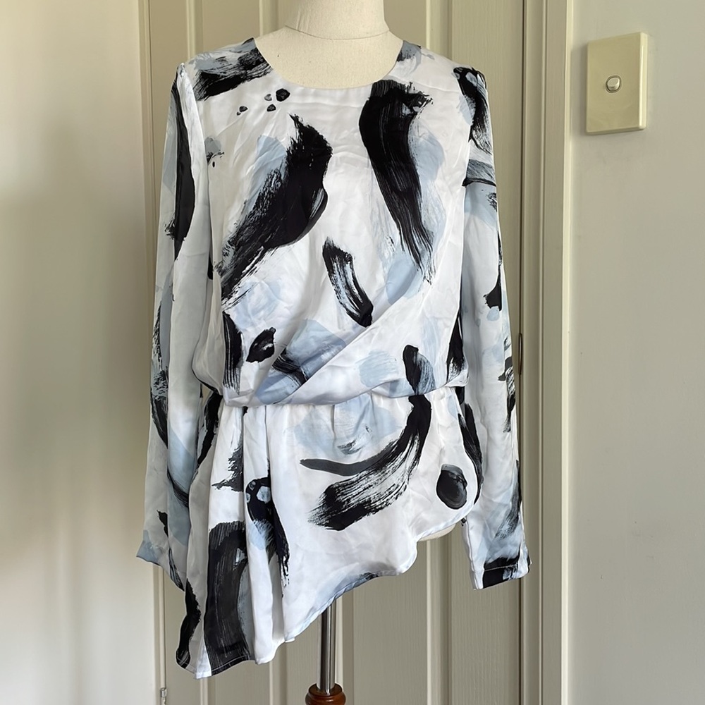 SEDUCE Sz6 blue + black paint splatter slinky top with waist detail - Picture 1 of 10